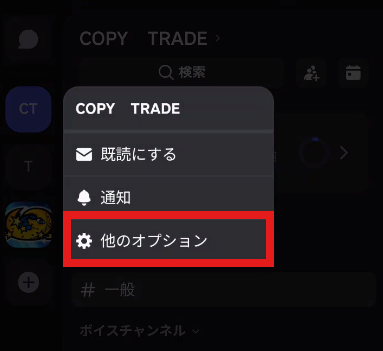 サーバーのメニュー。「他のオプション」が赤い枠で囲まれている