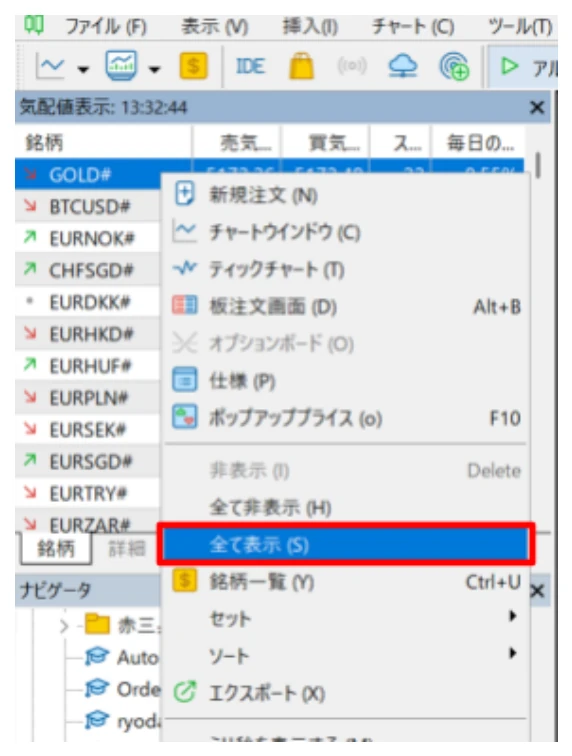 Slave EAの稼働開始後のチャート上パネル表示